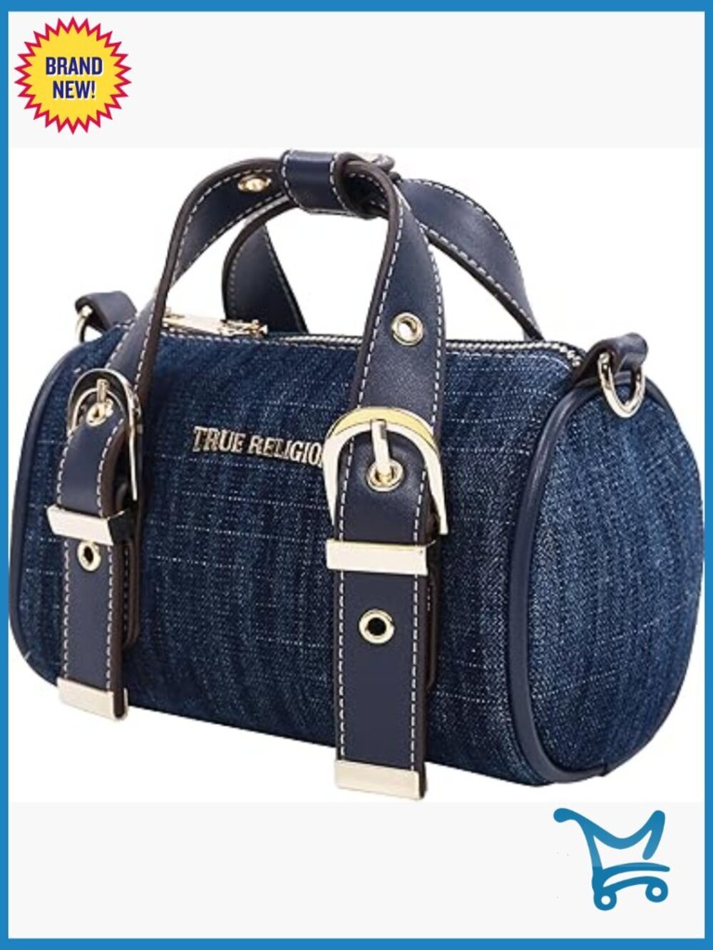 Mini Satchel Crossbody Bag Structured Denim Buckle Strap Top Handles